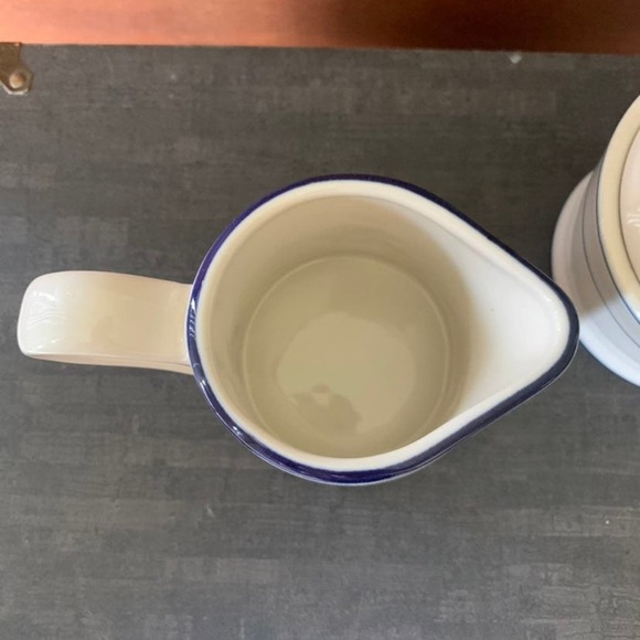 Lynns Stoneware Sugar & Creamer Set Glazed Blue Bands Simplistic Modern - Picture 6 of 11